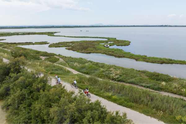 Piste cyclable entre les étangs